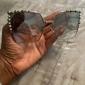 Fendi Silver Geometric Studded Sunglasses